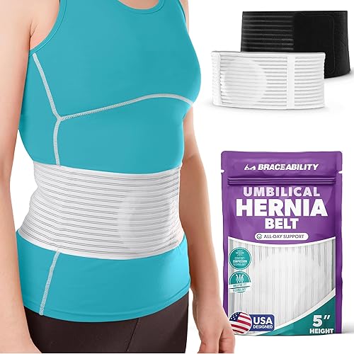 BraceAbility Cinturón de hernia umbilical para mujer, refuerzo abdominal con almohadilla de compresión para ombligo, ombligo, ventral, epigástrico,