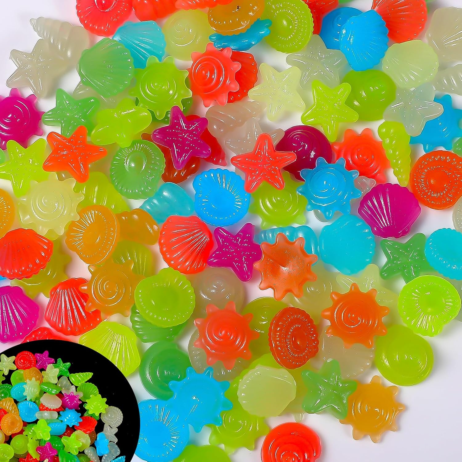 100 Pcs Glow in The Dark Rocks, Mixed Color Aquarium Glow Stones Rocks Luminous Pebbles Outdoor Decorations Stones Pebbles Glowing Stone for Fish Tank Aquarium Bonsai Yard Decor