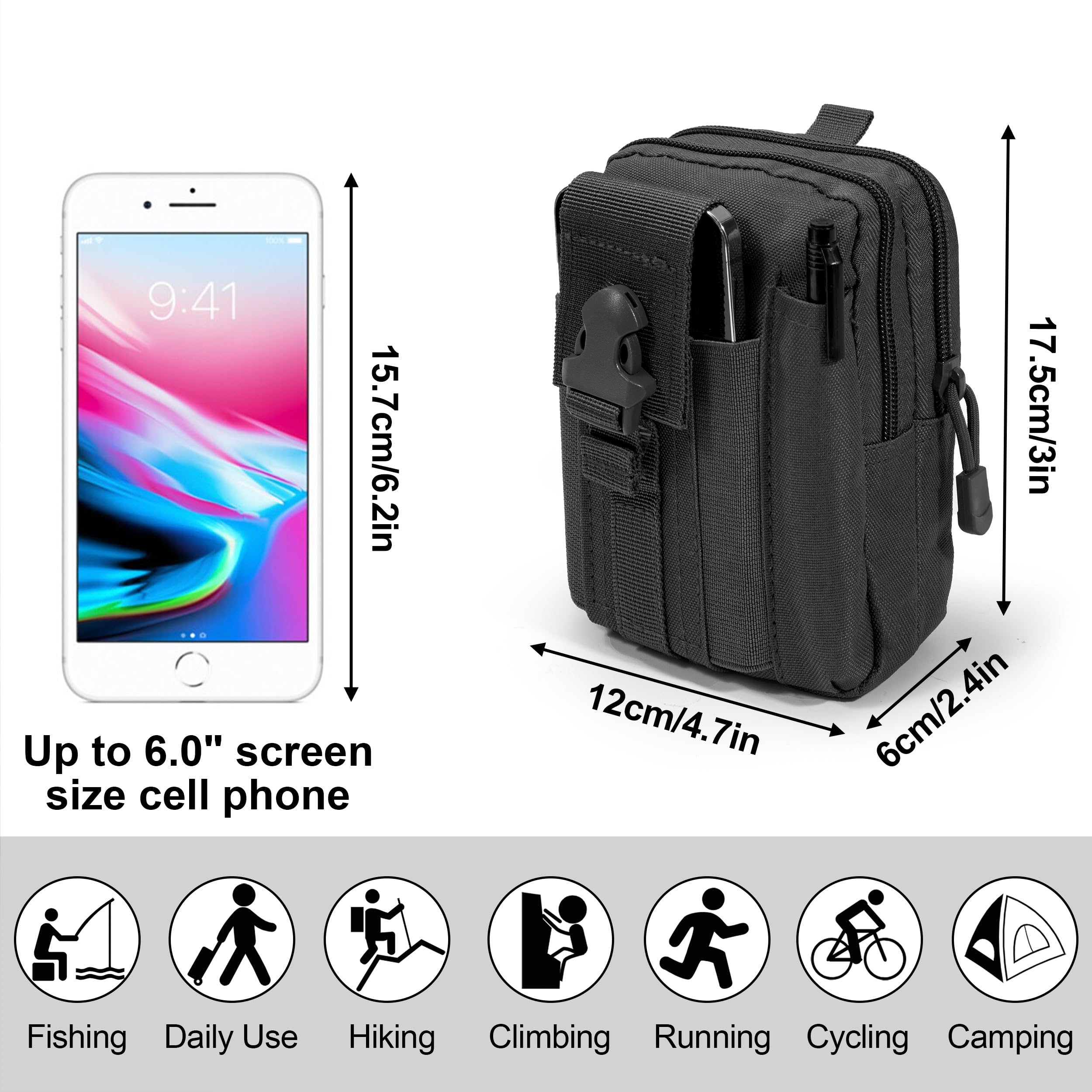 Marsupio Tattico Molle EDC Compatto Borsa Da Cintura Multiuso Marsupi Sportivo Esterno Per Escursionismo Campeggio Ciclismo Corsa Pesca, Nero