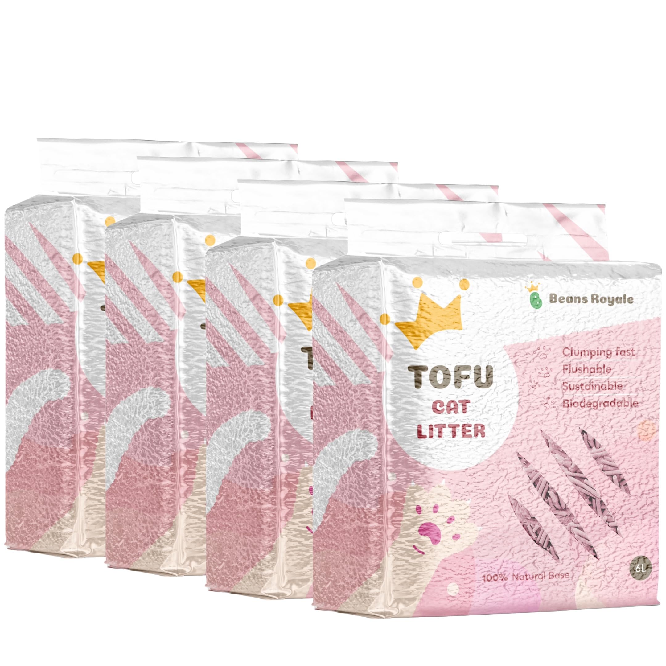 Tofu Cat Litter, Clumping Kitty Litter, Flushable,Pea Fiber,Dust Free, Odor Control, Low Tracking, Lightweight (Milky 4 Pack) (Peach) — image 1