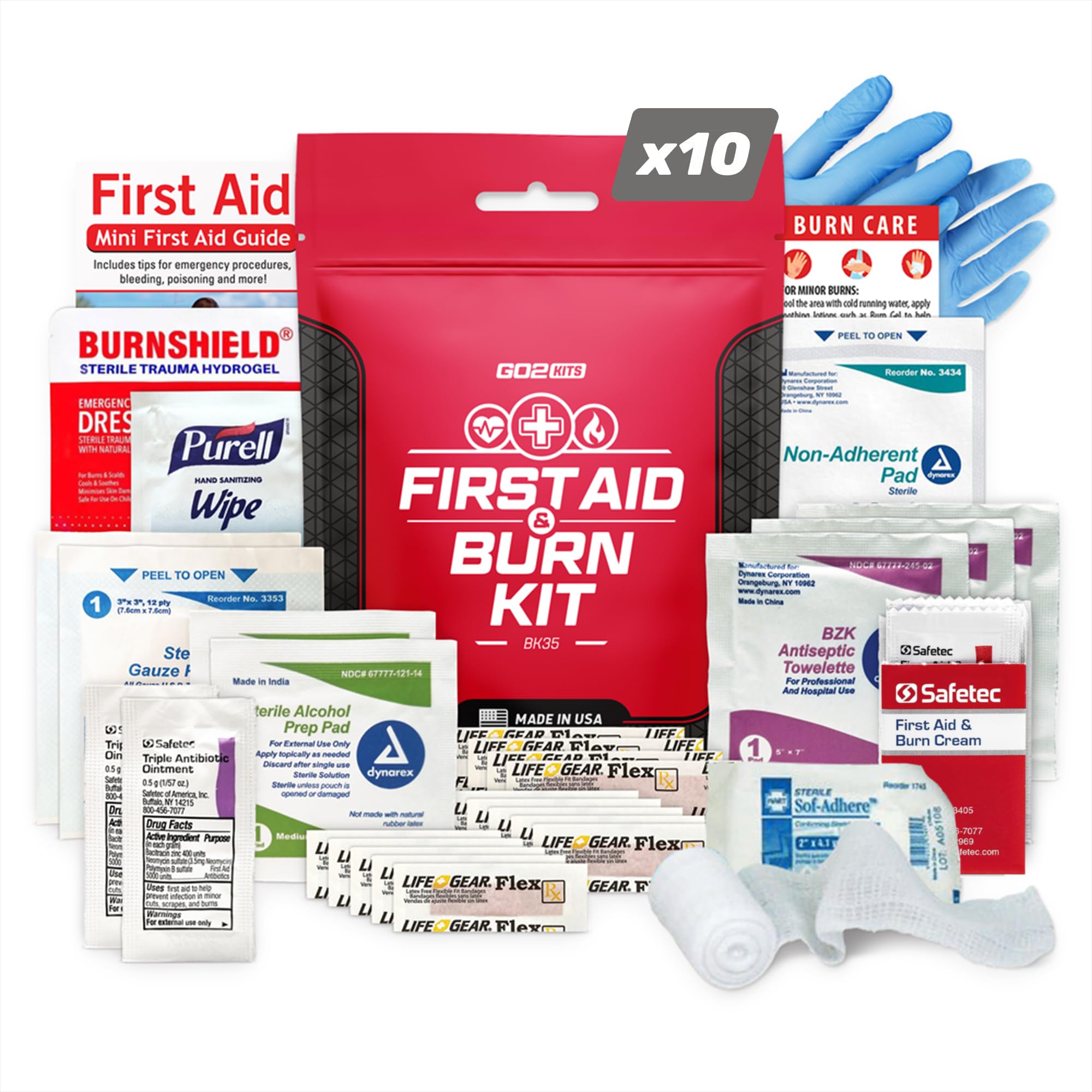 Go2Kits 38-Piece First Aid Kit 2.0, Basic Plus Emergency First Aid Kit for Home, Work & Travel, Red, 38 Pieces, 10-Pack