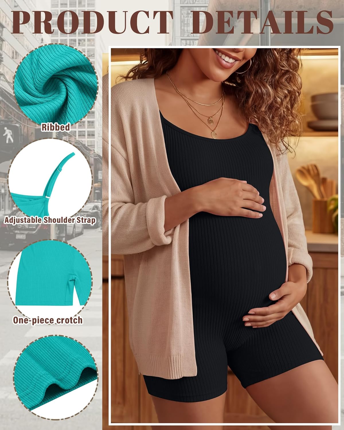 3 Pack Women's Maternity Jumpsuit One Piece Ribbed Rompers Pregnancy Cami Sleeveless Tank Spaghetti Strap Bodysuit