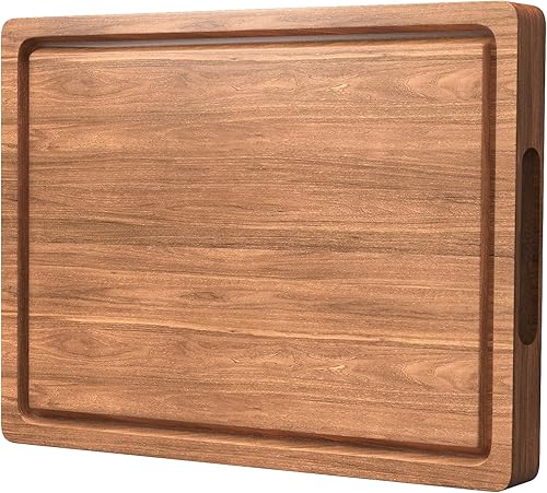 Tablas de cortar de madera de acacia para cocina, bloque de carnicero de 17 x 12 pulgadas con ranuras profundas para jugo y mango antideslizante,