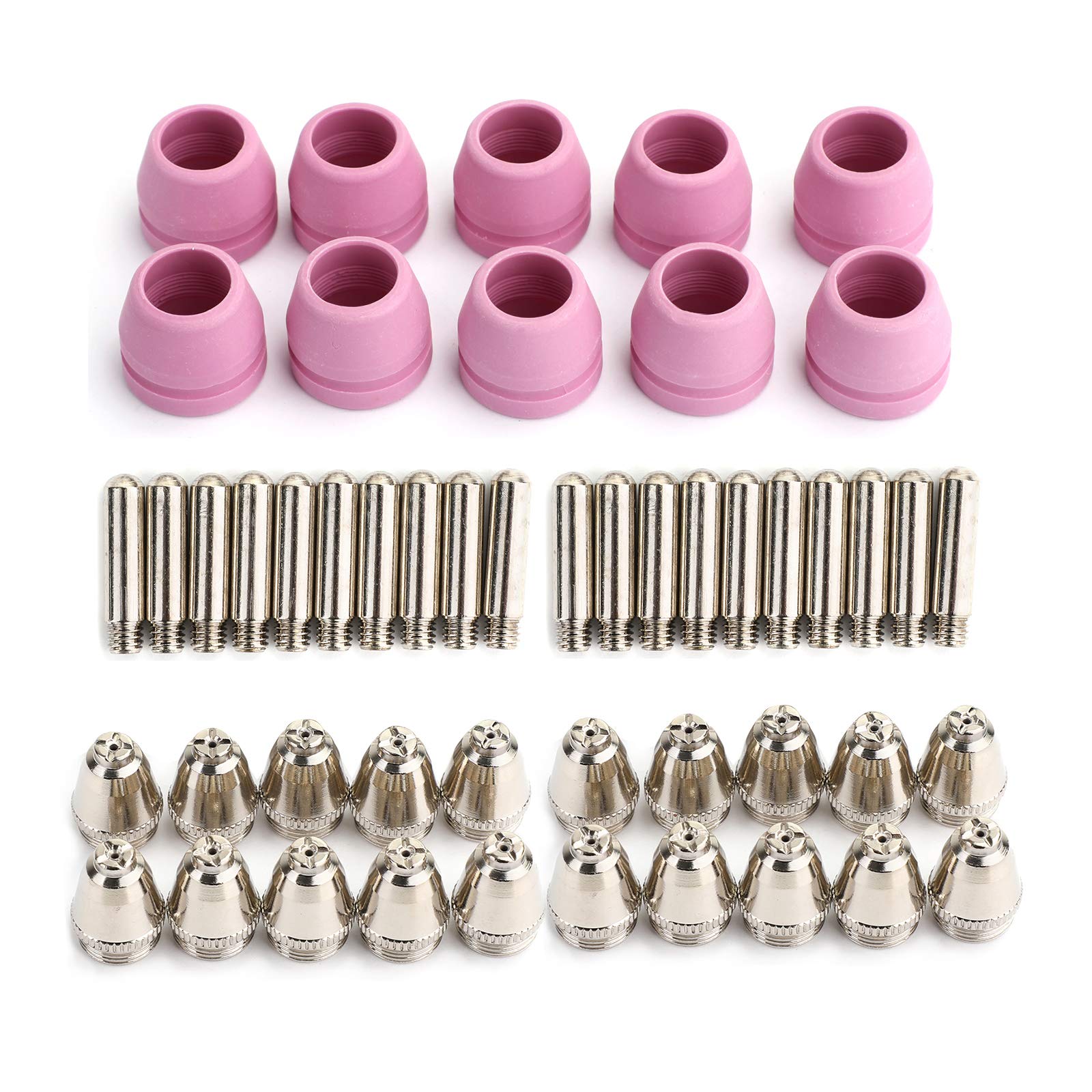 Topteng 50Pcs Plasma Cutter Consumables fit for AG-60/SG-55 Torch, Including 20 Nozzles 20 Electrodes 10 Ceramic Caps, Plasma Cutting Accessories with Best Ignition Properties