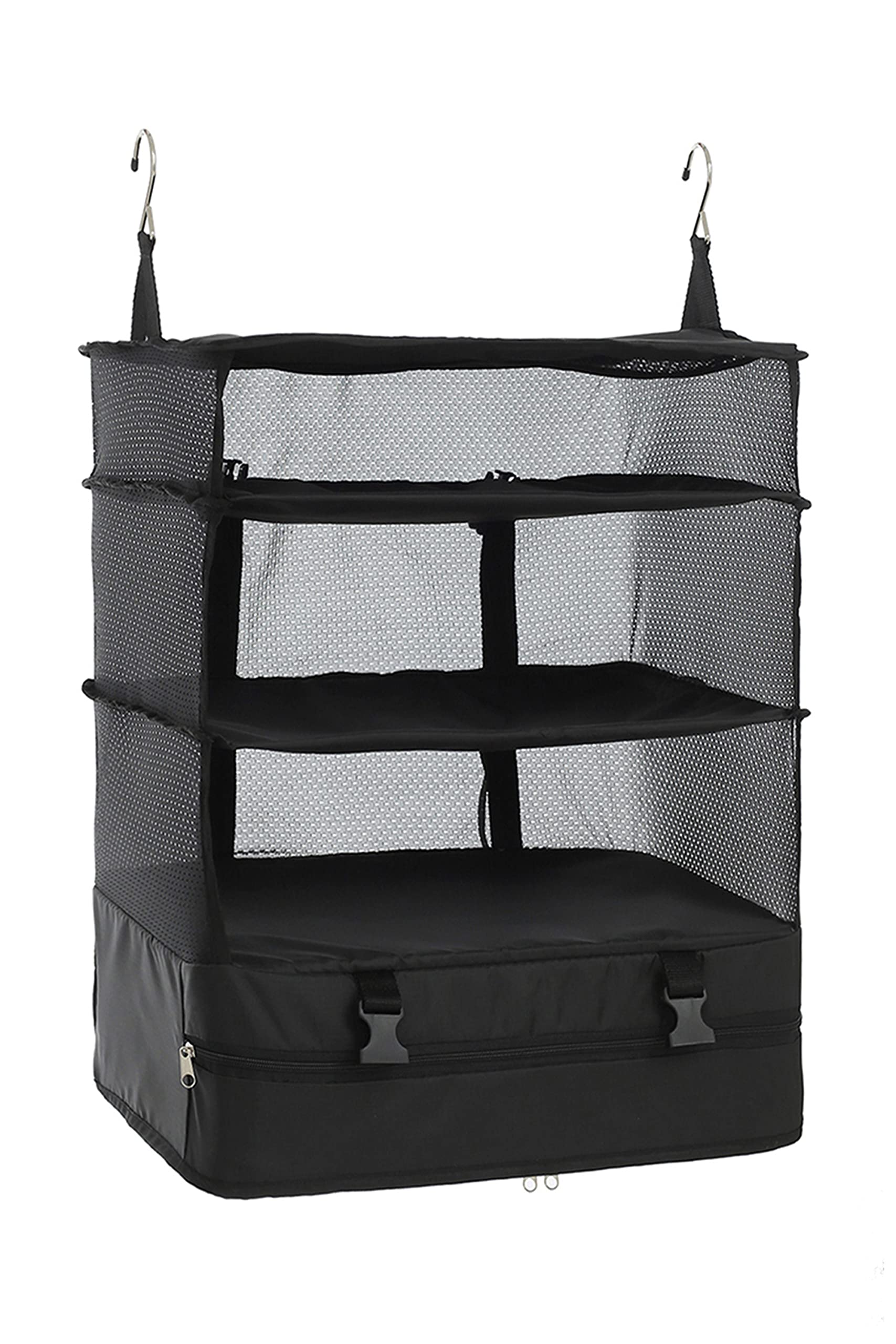 ELEZAY Hanging Packing Cubes Portable Closet Shelves Travel Collapsible Compression Garment Organisers for Carry-on Luggage Suitcase with Breathable Perforated Material X-Large, Black
