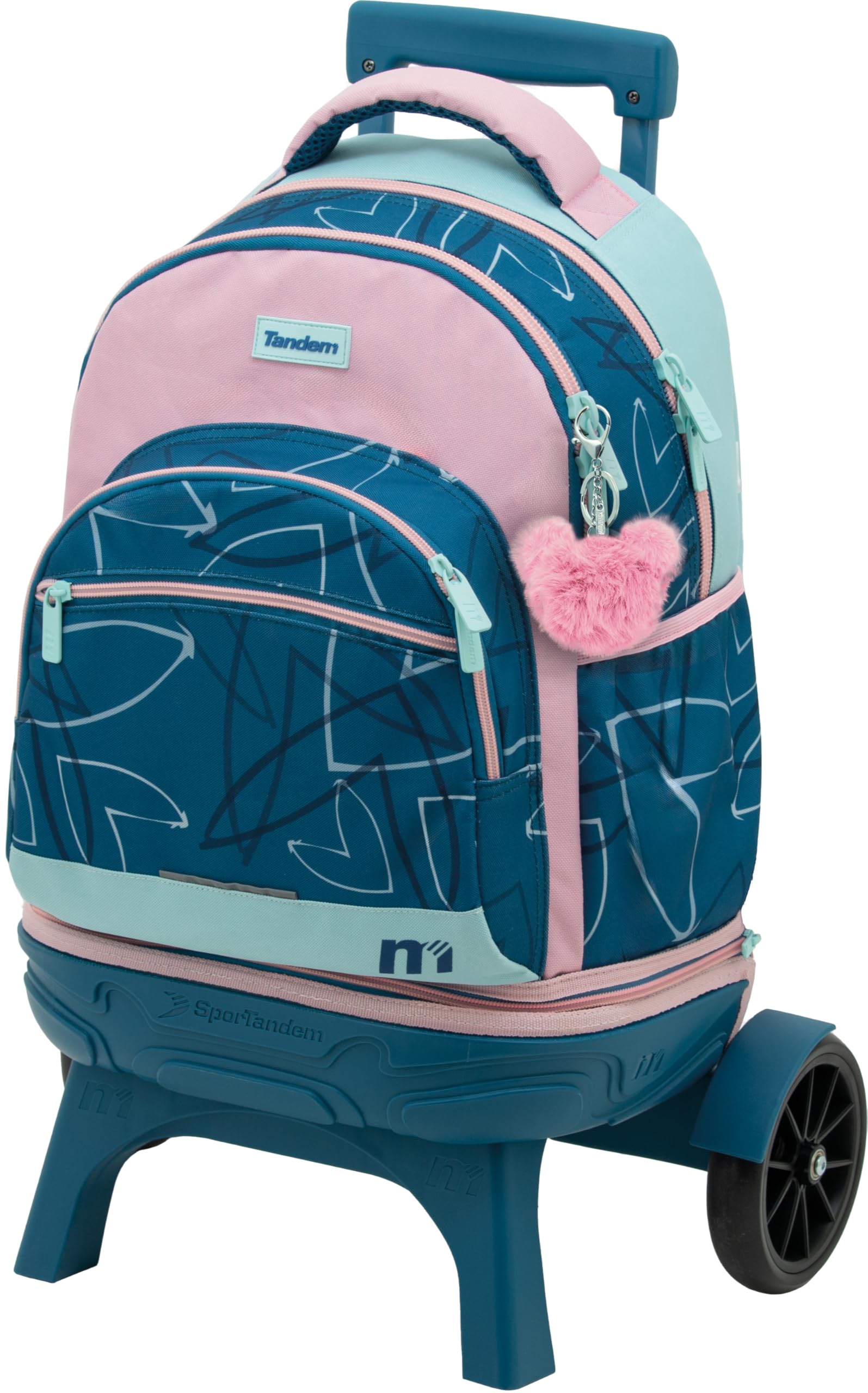 Sportandem Tandem Mochila con Carro Compacto Desmontable 35 L Azul Marino, 2 Compartimentos amplios y Ruedas silenciosas
