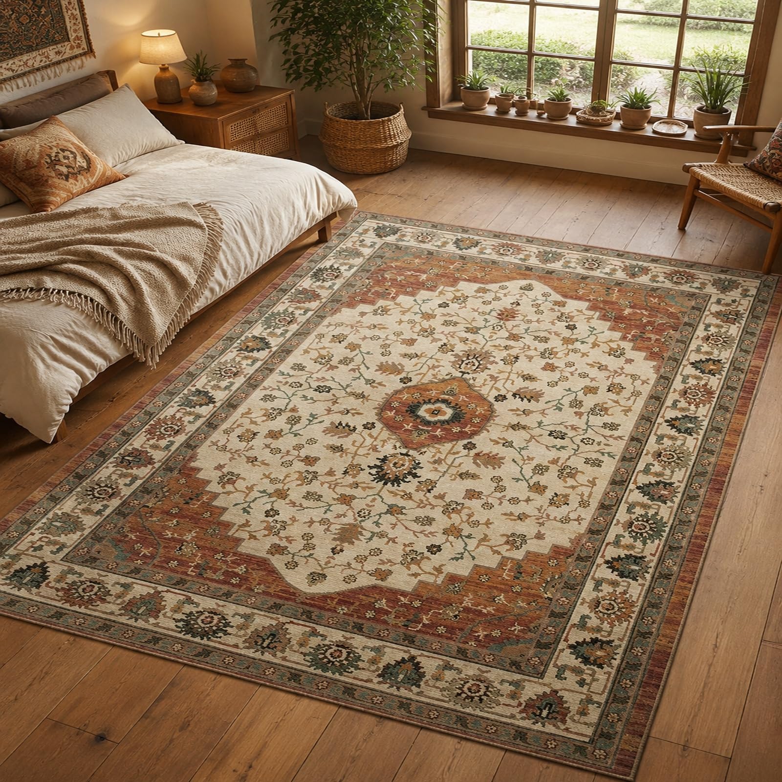 Tapis intérieur extérieur grand format 200 x 300 cm au style oriental chic