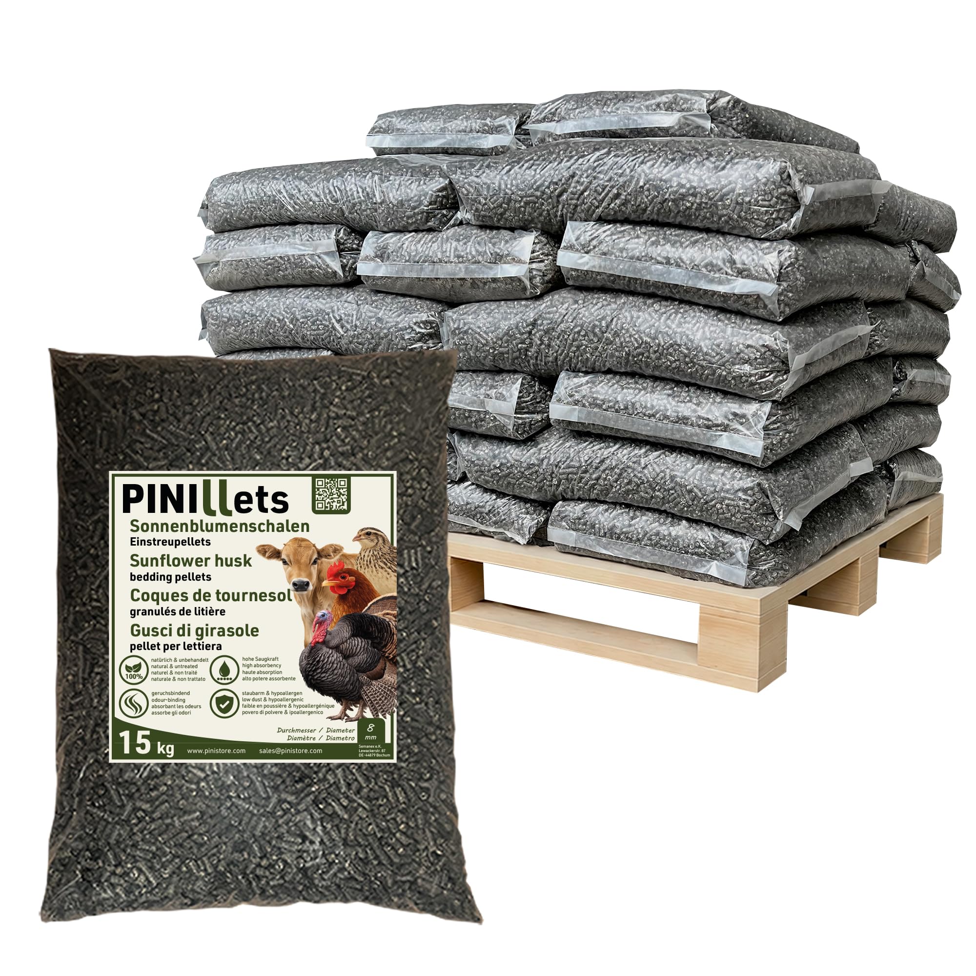 PINI Sonnenblumenschalen Pellets Einstreupellets 480 kg Palette Einstreu