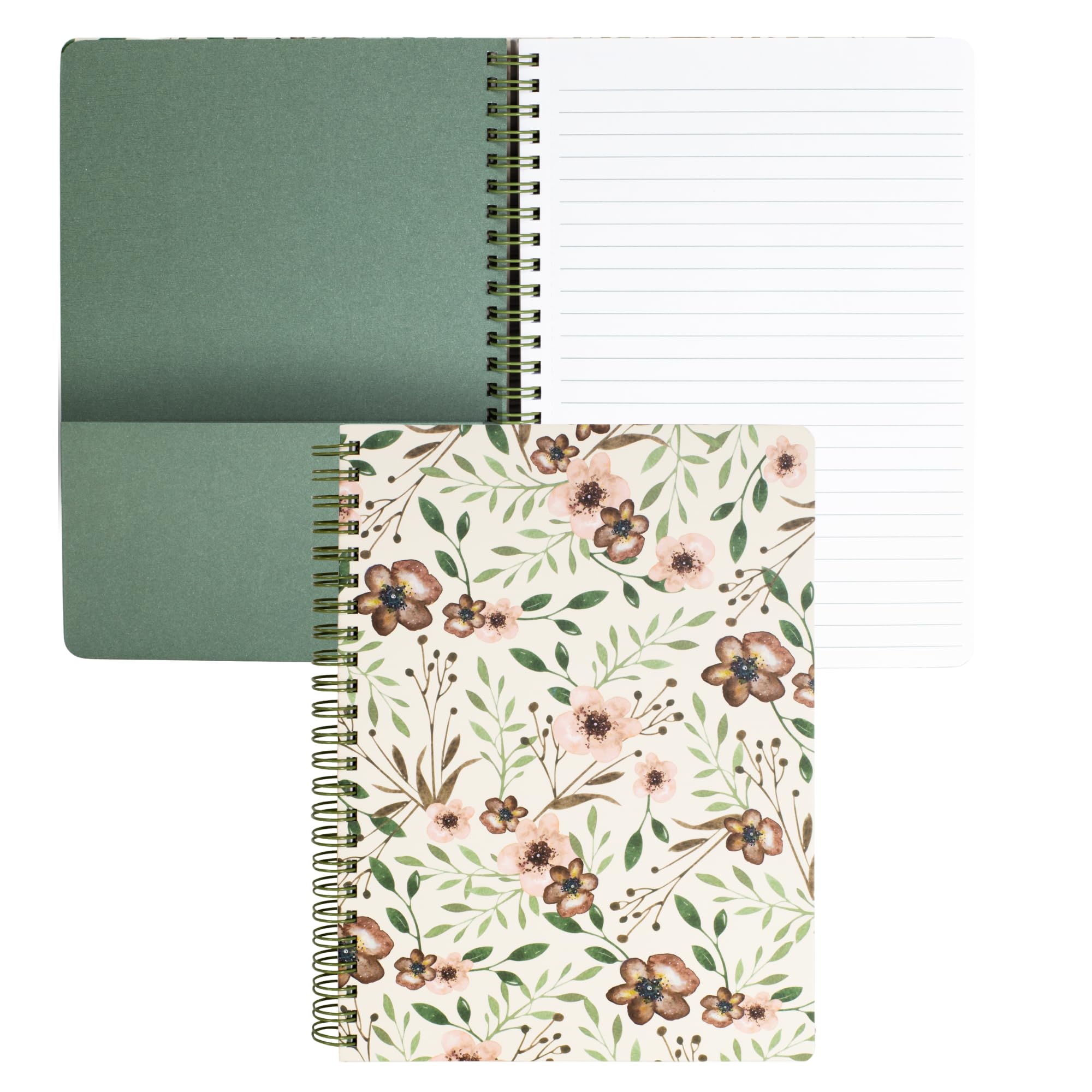 Steel Mill & Co Cute Green Mini Spiral Notebook, 8.25" x 6.25" Journal with Durable Hardcover and 160 Lined Pages, Woodland Floral