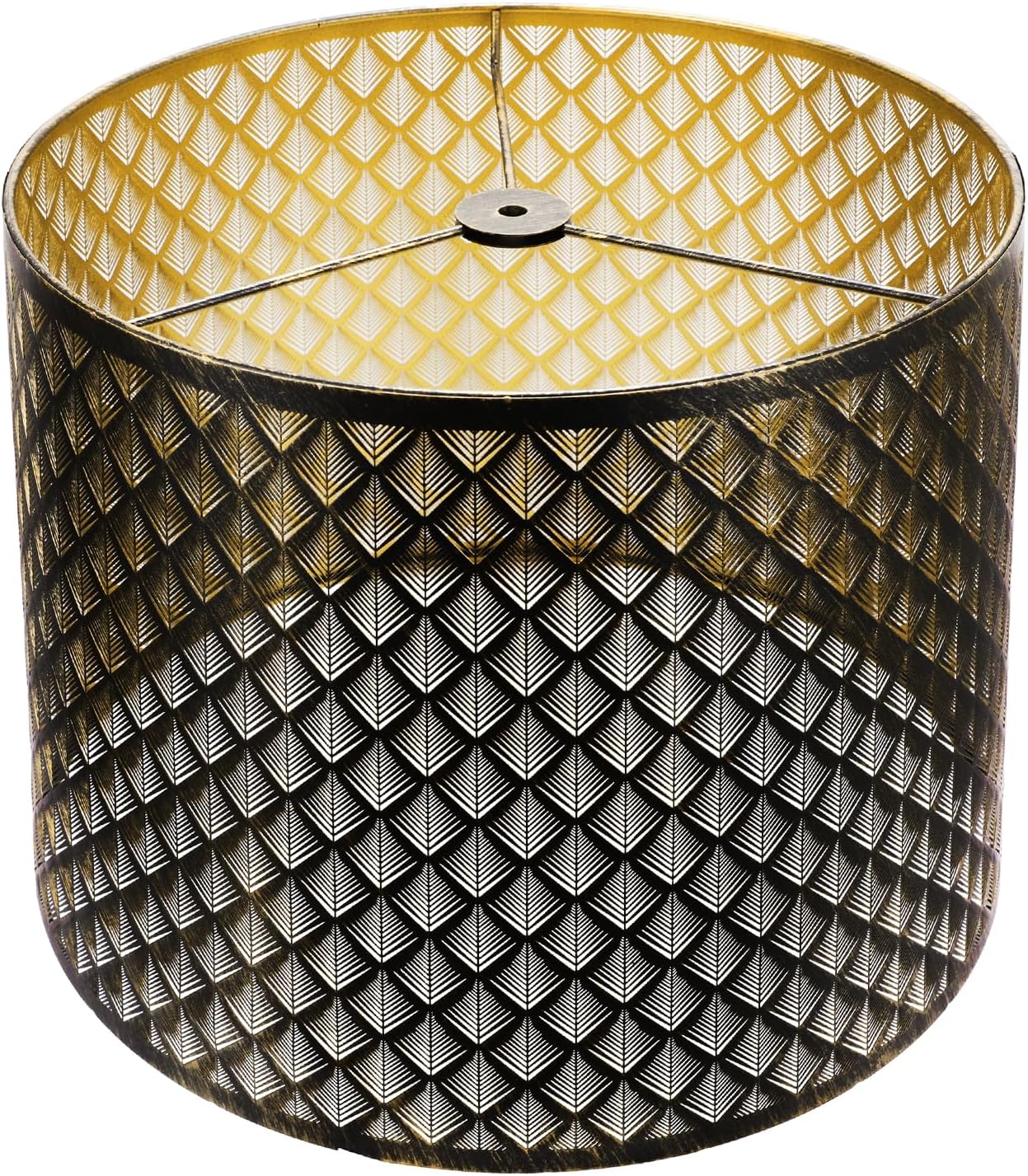 Large Lamp Shade, ALUCSET Drum Metal Lampshade with Etched Arrow Pattern, Antique Bronze and Gold Lampshades Replacement for Table Lamp and Floor Light, Top 14" × Bottom 16" × Height 11" Spider Fitter