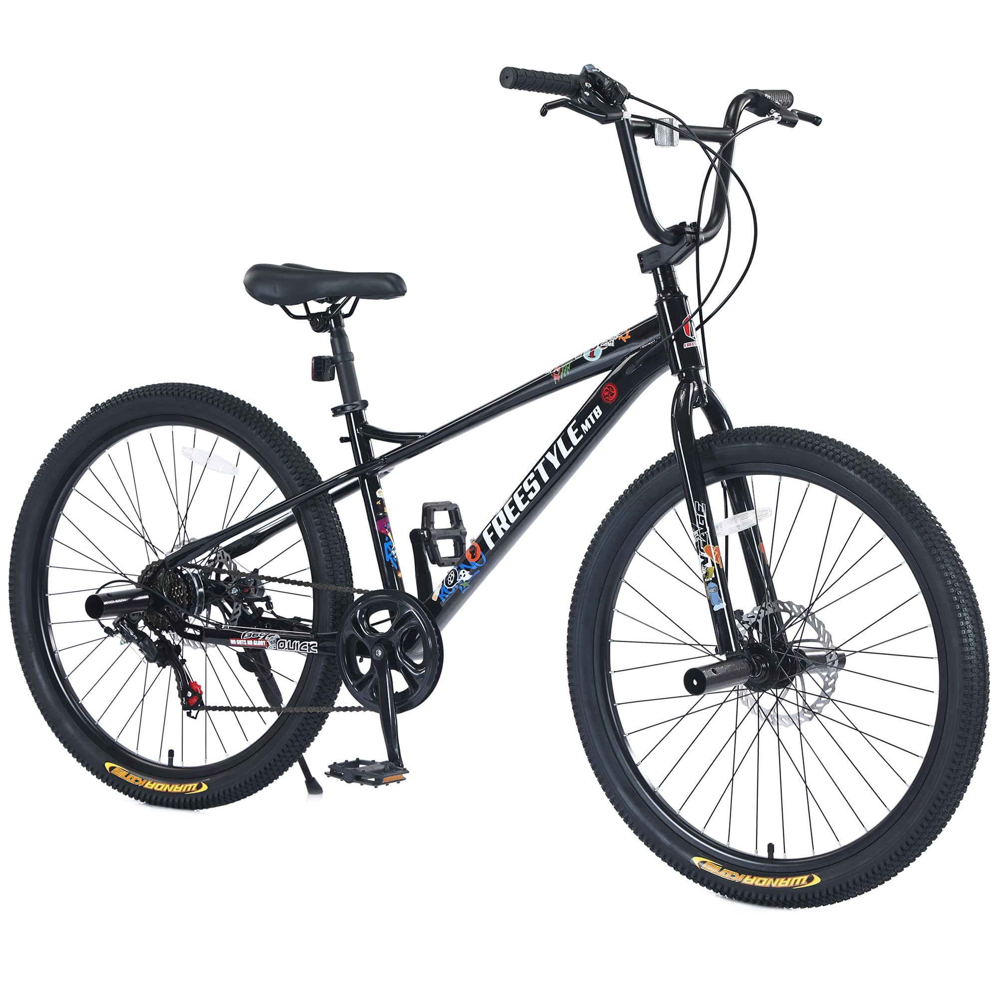 BALINGE?US Stock 26 Inch BMX Style Mountain Bike,MTB 7 Speeds Bicycle,Dual Disc Brake Bicycles City Bike,Double Disc Brake,Black