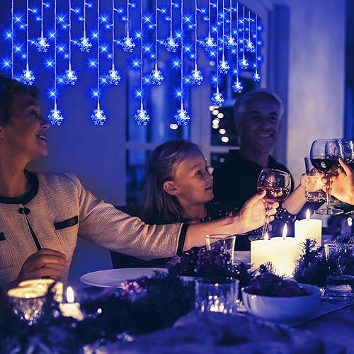 Miniatura 6 de Luces de carámbano de copo de nieve de Navidad, 33 pies, luces de copo de nieve para exteriores con control remoto, 8 modos, impermeables, 380 LED,