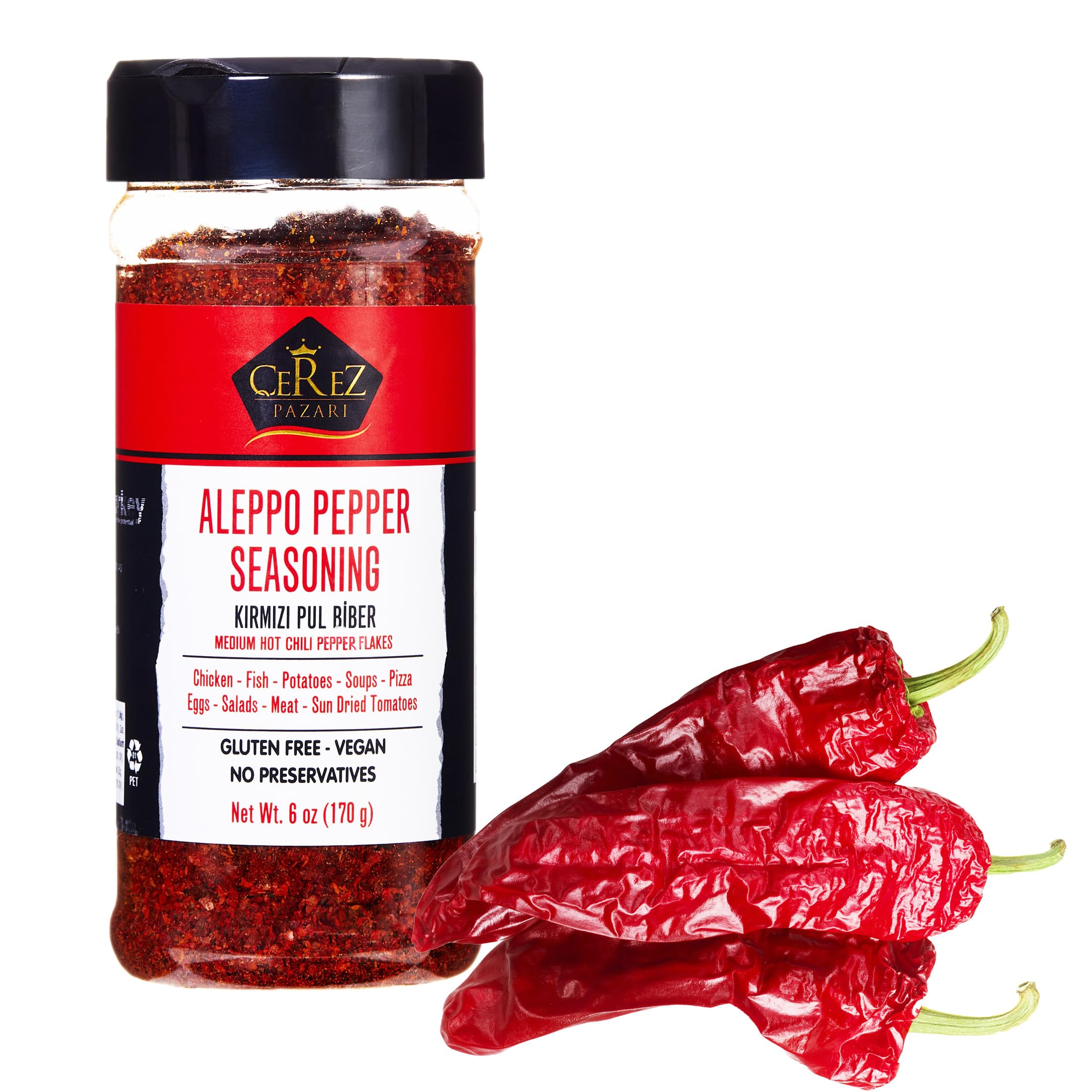 Çerez Pazarı Pazari Aleppo Pepper Cherry Moderate Heat 150 Gr | Crushed Turkish Red Pepper - Aleppo Pepper Flakes, Maras Pepper | Halaby Pepper | Syrian Pepper | Red Ori Pepper