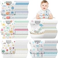 Shinymoon 100 Pack Disposable Waterproof Baby Bibs - Individually Wrapped Travel Food Catcher for Toddlers Boys Girls