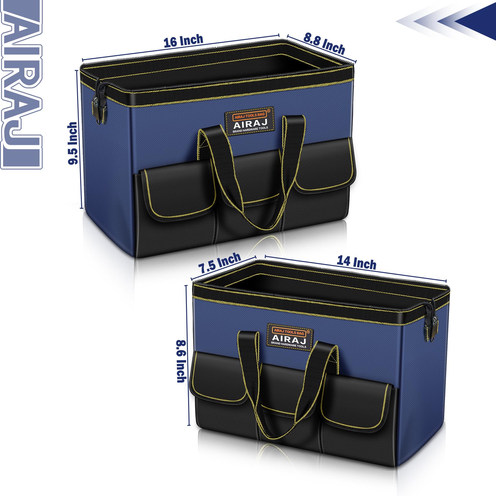 AIRAJ Lot de 2 sacs à outils | Sac de rangement portable pour outils de 35,6 cm et 40,6 cm | Sacs à outils à large ouverture pour homme et femme | Petit sac à outils | Organisateur d'outils pour