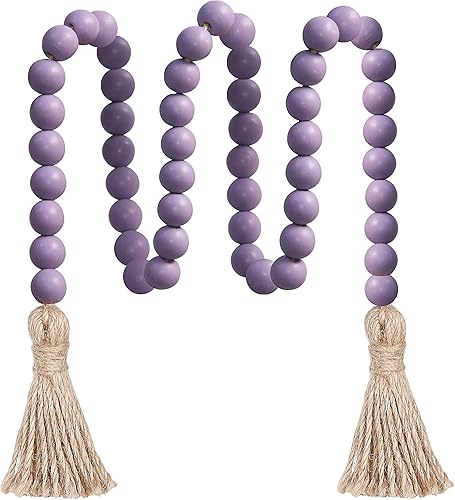 Miniatura 1 de Meplait Guirnalda de cuentas de madera de 39 pulgadas con borlas, cuentas de oración versátiles, estilo bohemio y chic para colgar en la pared,