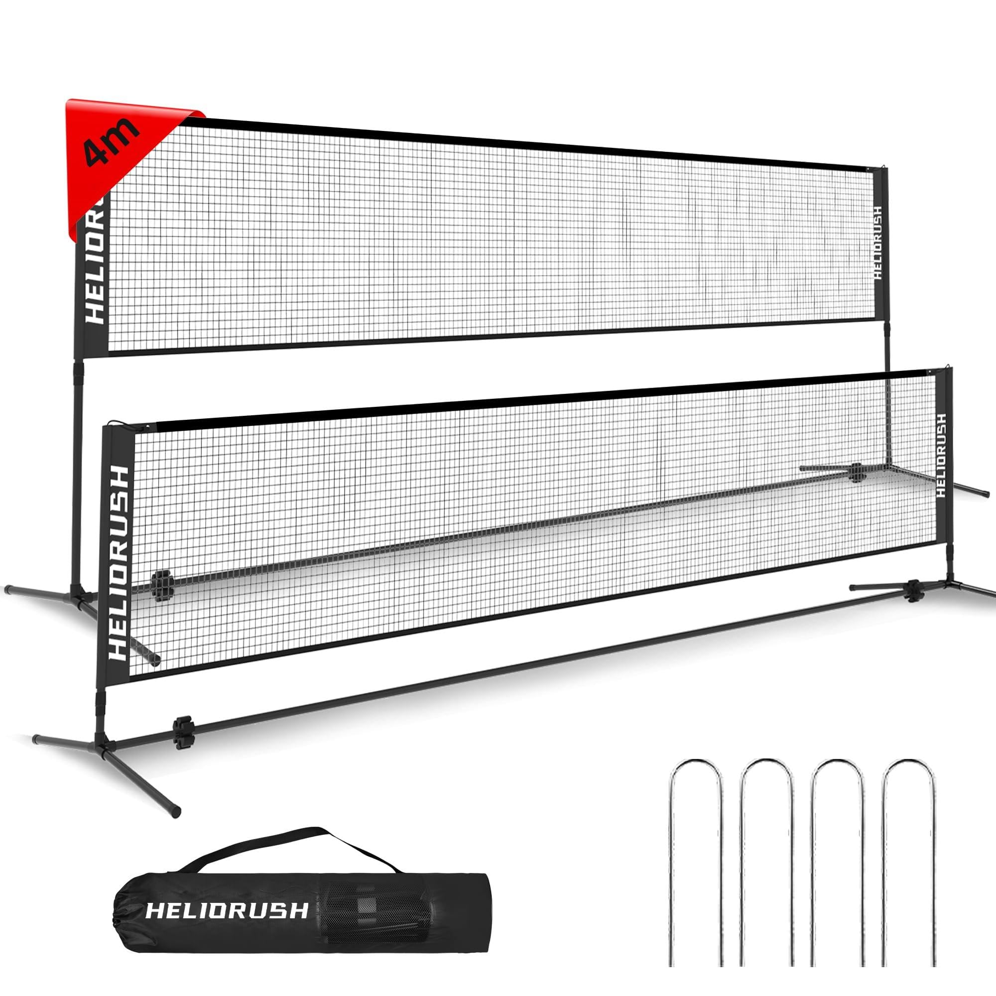 Badmintonnetz Outdoor Höhenverstellbar, 3/4/5m Tragbares Volleyball Netz für Garten mit Stabiler Stahlrahmen & HDPE Netz, Federballnetz für Garten, Pool, Strand, Tennis, Kinder & Erwachsene