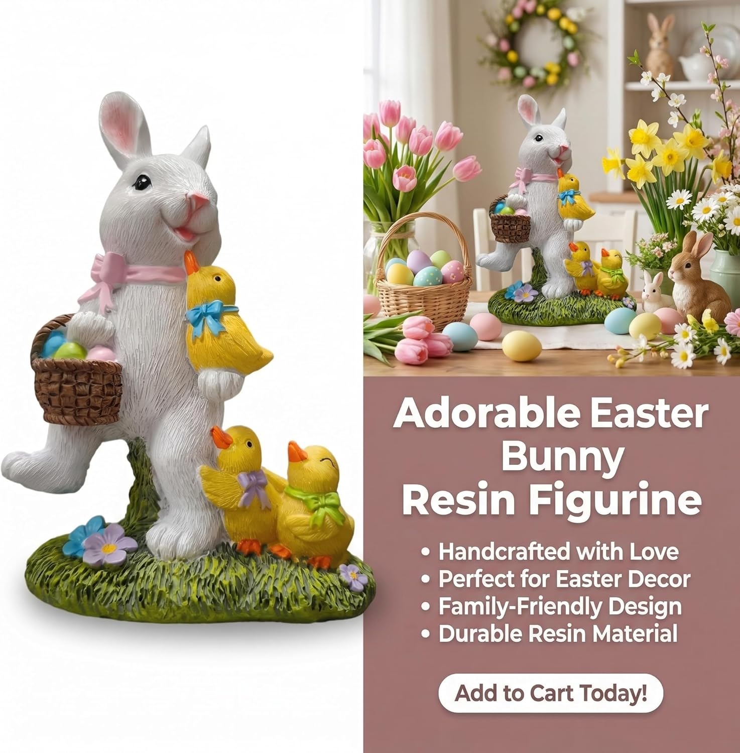 Easter Decorations Bunny Decor Figurine Decoration Spring Rabbit with Goose Decor Yard Outdoor for Garden Home Cute Easter Gift