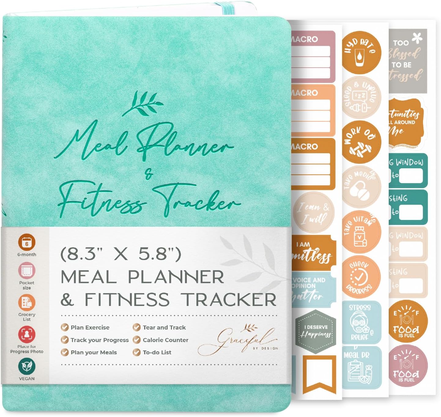 Graceful by Design Meal Planner and Fitness Tracker - Plan Workouts in our Fitness Journal for Women - Track Macros in our Food Journal for Women Weight Loss - Tear and Track with Perforated Pages