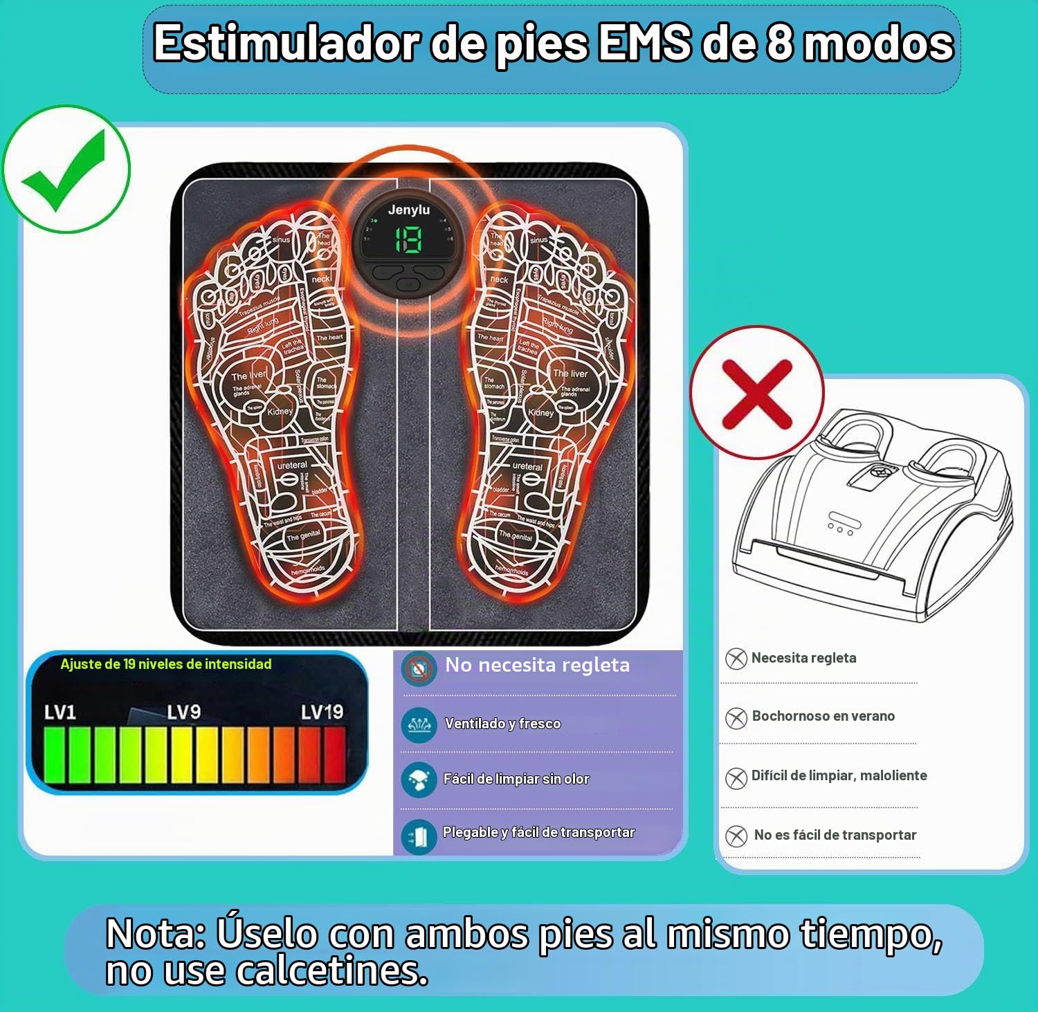Masajeador de Pies Eléctrico, Masajeador pies con Tecnología EMS para Circulación y 6 Modos, 20 Niveles de Intensidad Ajustable para Alivio del Dolor Masajeador de pies para la relajación muscular