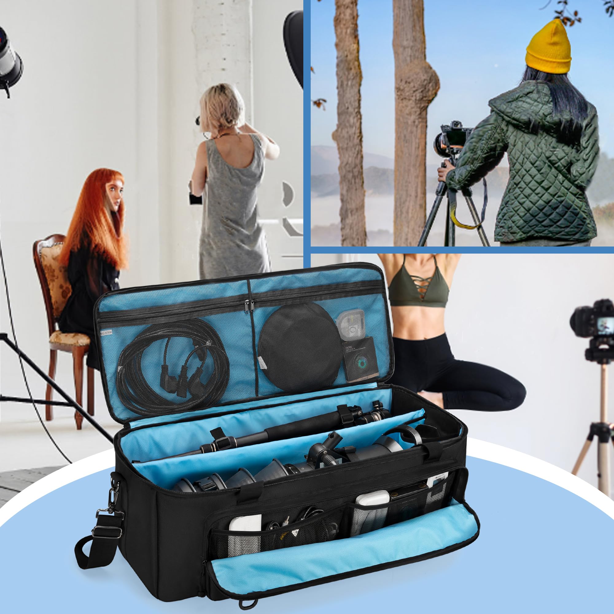 samdew Bolsa para Trípode de Fotografía de 30 Pulgadas (Solo la Bolsa) | Organizador Grande con Hebillas Seguras y Bolsillo para Objetivos; Apto para Soportes de Iluminación y Monopiés