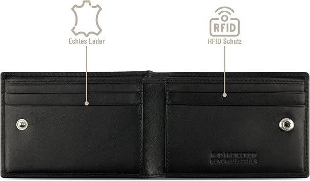 bugatti Super Slim Mini Leather Wallet - Small Wallet with RFID Protection, Black