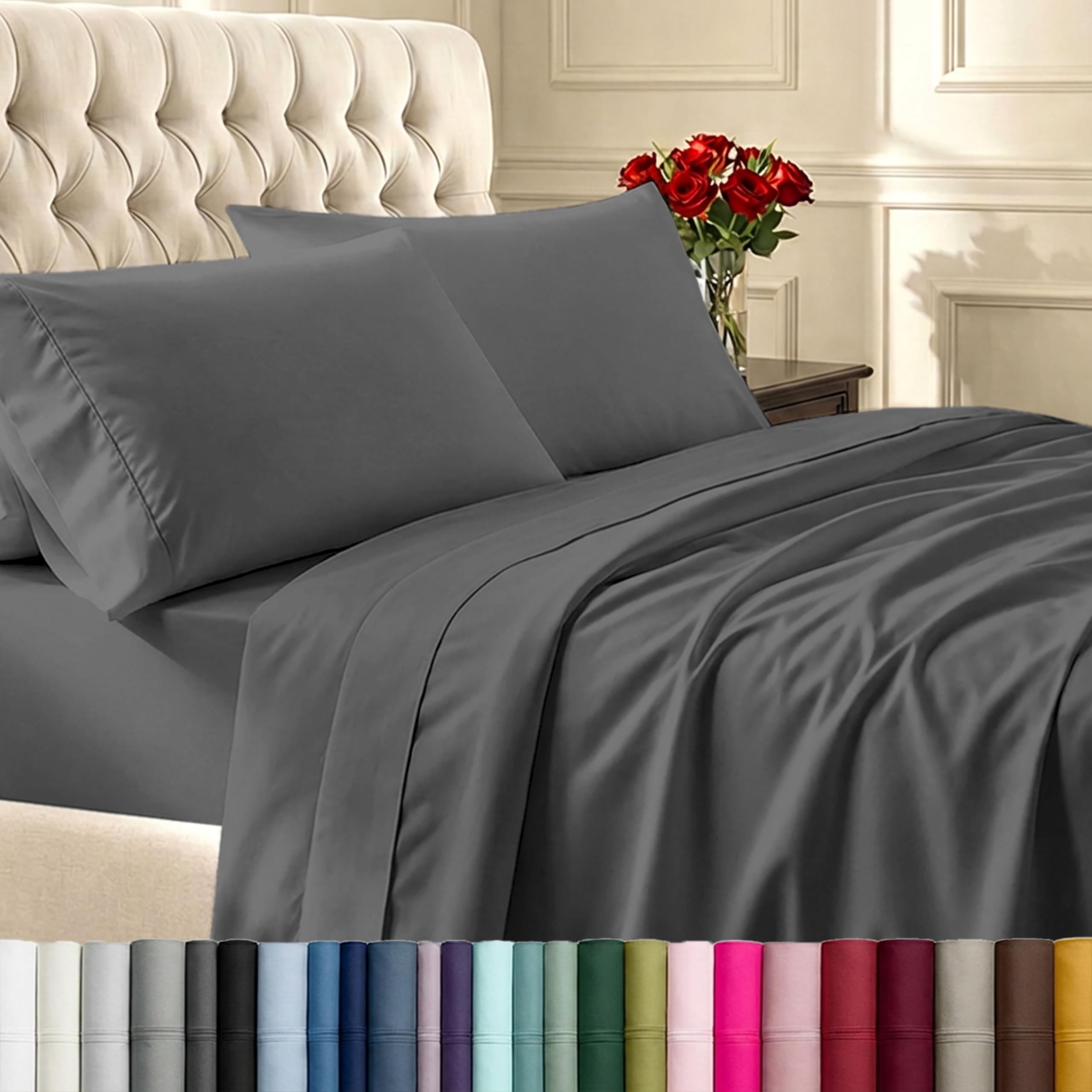 Deep Pocket 400 Thread Count Extra Soft Cotton Sateen Bedding Bed Sheet Set, 4 Pieces