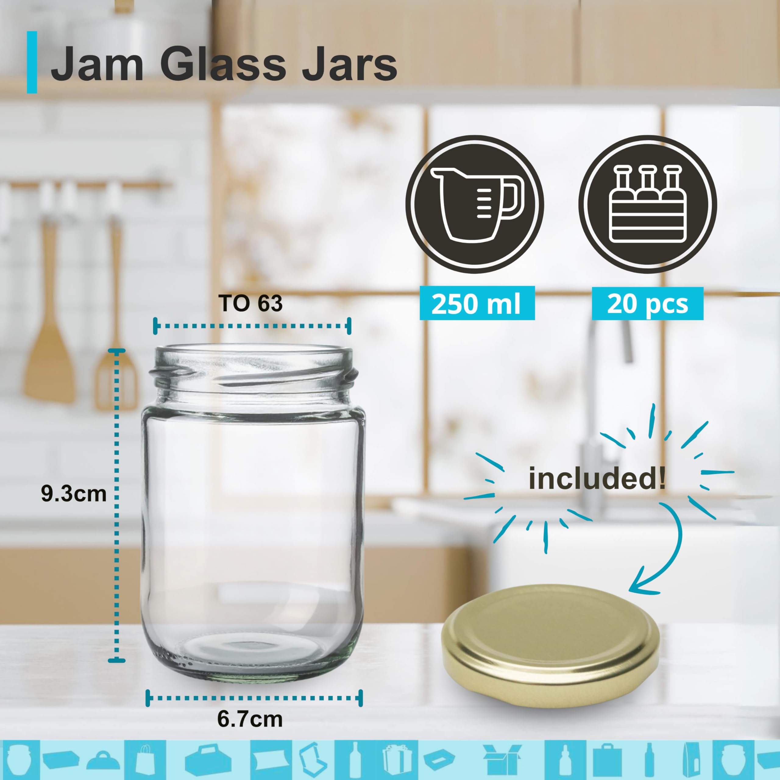Espirito Rebelde 20 leere Gläser 250 ml mit Deckel - Einmachgläser für Marmelade, Konfitüren, Honig und Gewürze | Hochzeitsgeschenk