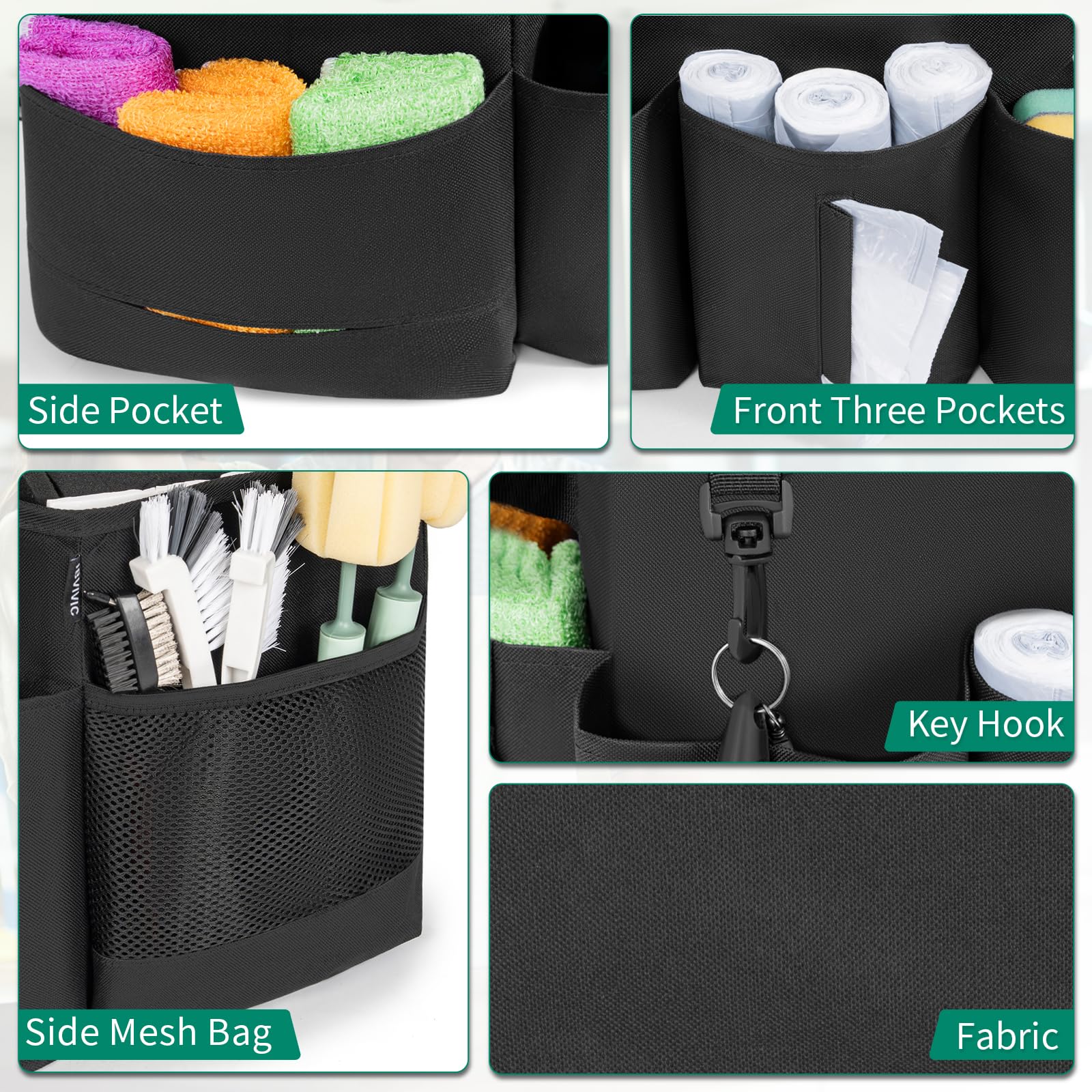 Sac de Nettoyage Portable, Sac Fourre-Tout de Nettoyage avec Poignée et Bretelle, Organiseur de Fournitures de Nettoyage avec Coussin Rigide et 4 Séparateurs pour Femme de Menage, Nettoyeur