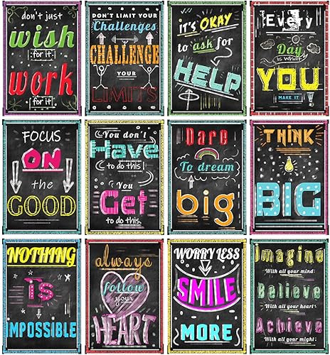 Miniatura 3 de Paquete de 24 carteles motivacionales para decoración de aula y oficina, cita inspiradora, arte de pared para profesores, estudiantes, escuela,