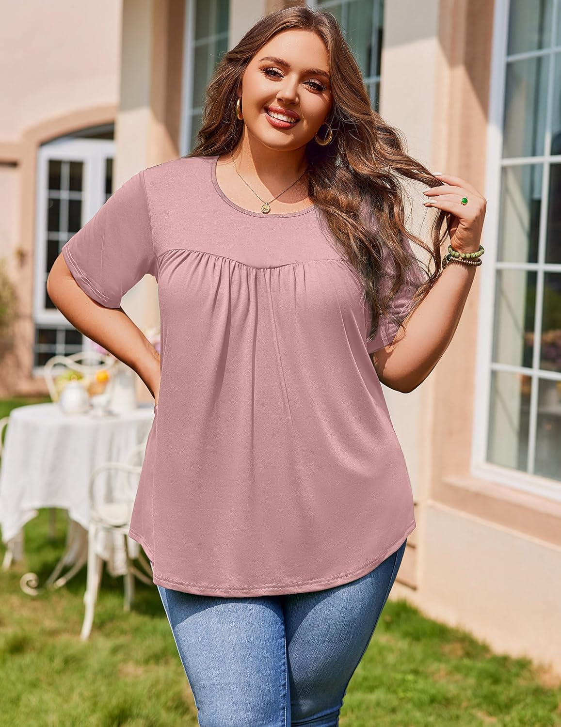 IN'VOLAND Womens Plus Size Tops Short Sleeve Tunic Crew Neck Shirts Summer Casual Loose Blouse 1X-5X - Image 4