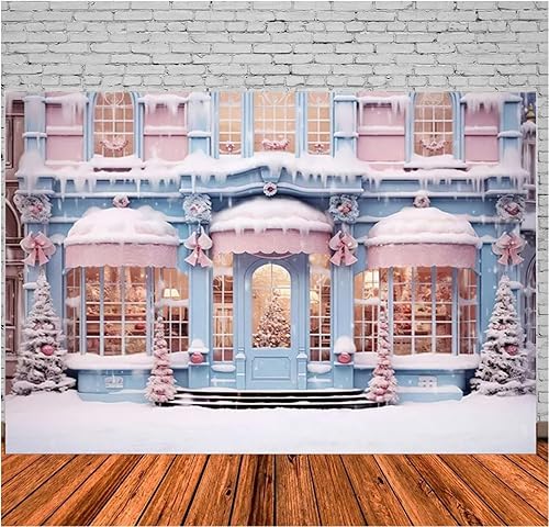 Miniatura 3 de Fondo fotográfico de 8x6ft Invierno Rosa Navidad Tienda de dulces Ventana nevada Feliz Navidad Año Nuevo Fondo Niños Retrato Familiar Decoración