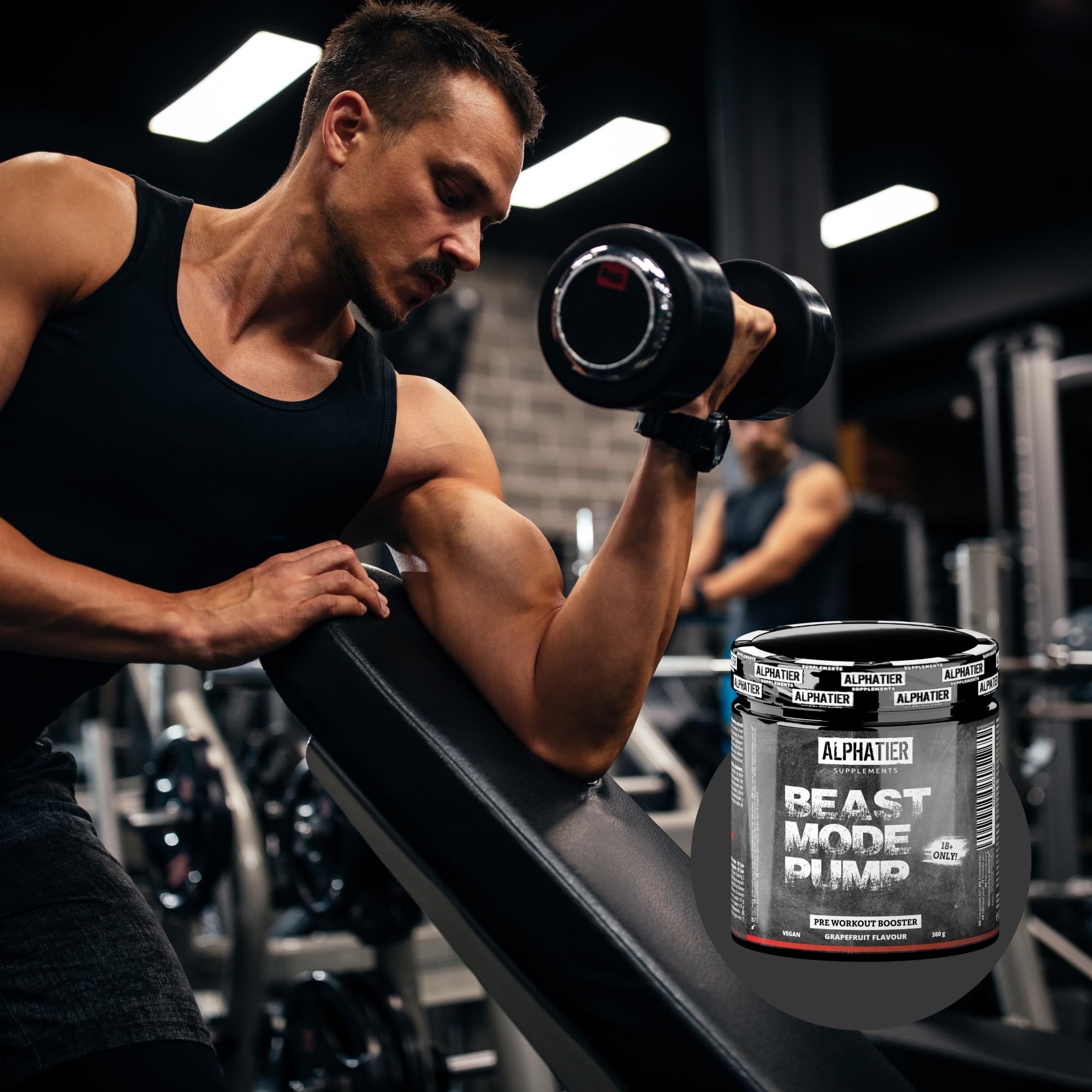 Alphatier Beastmode Pump Booster senza Caffeina + Creatina - senza Grumi - Pre Workout 360 g in Polvere - alto Dosaggio con Beta Alanian, Citrullina, Arginina