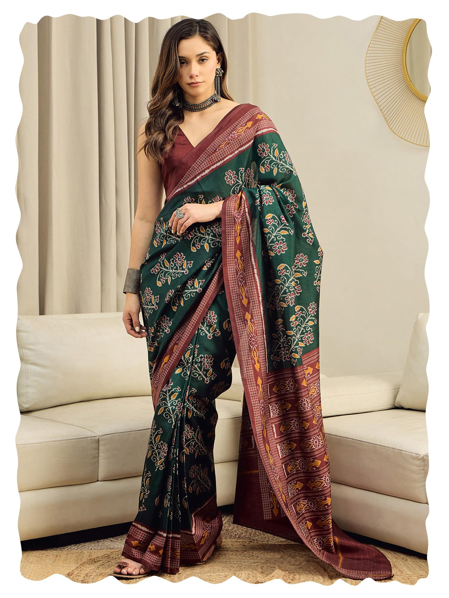 Women's Bhagalpuri Silk Geometric Printed Ready To Wear one Minute Saree With Unstitched Blouse Piece-image-49