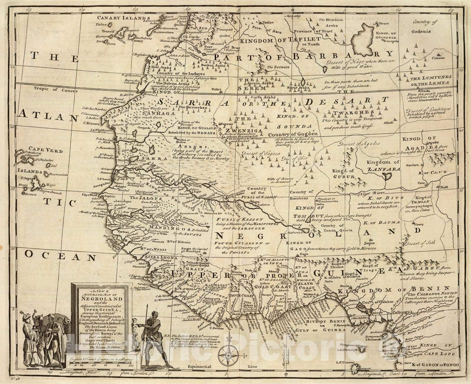 Historic Pictoric Mapa: Negroland, países adyacentes, 1747, arte vintage de la pared : 61 x 50 cm