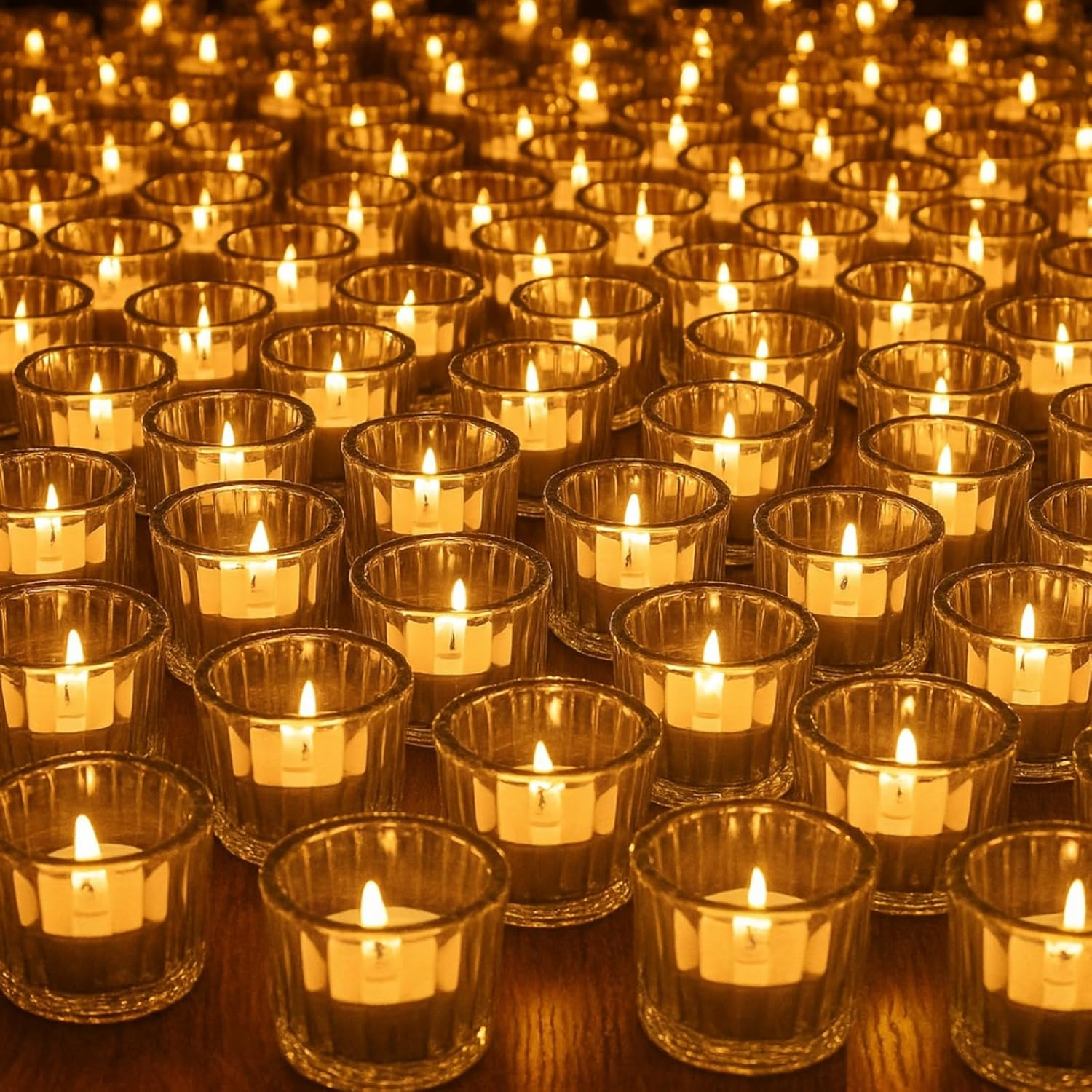 Mumufy 50 Pcs Glass Tealight Candle Holder Ribbed Votive Candle Holder for Centerpiece Wedding Proposal Spa Aromatherapy Meditation Home Decor (Clear)