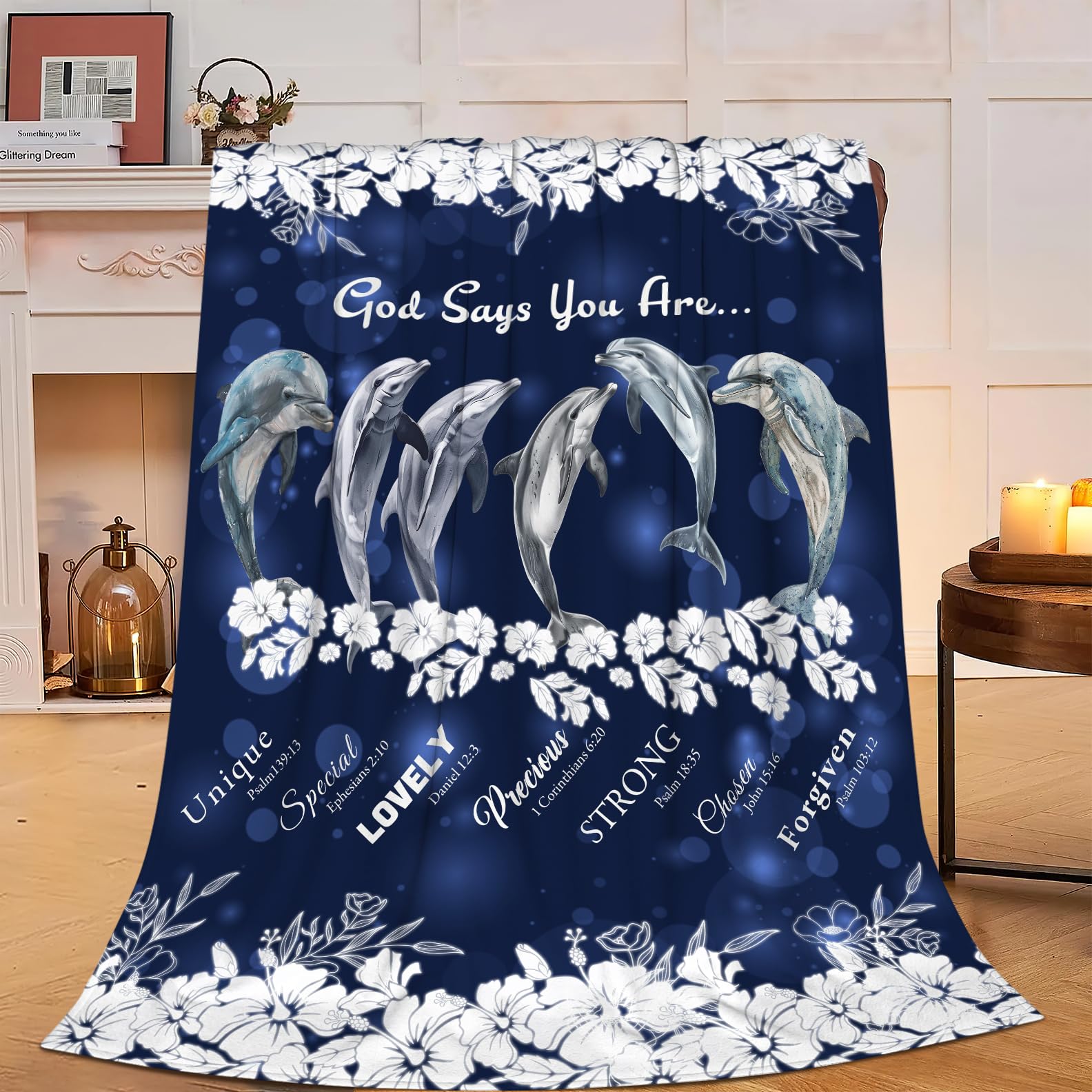 Dolphin Blanket Ocean God Says You are Fleece Throw Blanket Super Soft Warm Cozy Fuzzy Plush Dolphin Blanket Gifts for Girls Boys Kids Room Decor 40"