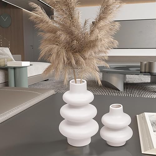 Miniatura 5 de Jarrón de cerámica para decoración moderna del hogar, jarrones modernos de pampas, jarrón blanco para boda, sala de estar, mesa de comedor,