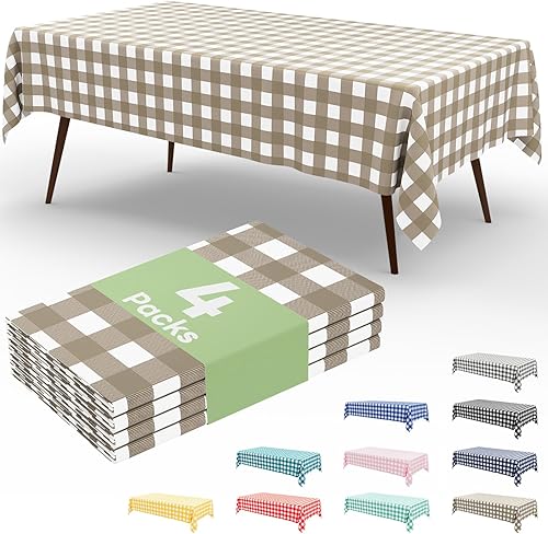 Miniatura 46 de misaya Paquete de 4 manteles desechables de búfalo, mantel de plástico impermeable de 54 x 108 pulgadas, manteles rectangulares a cuadros azules y
