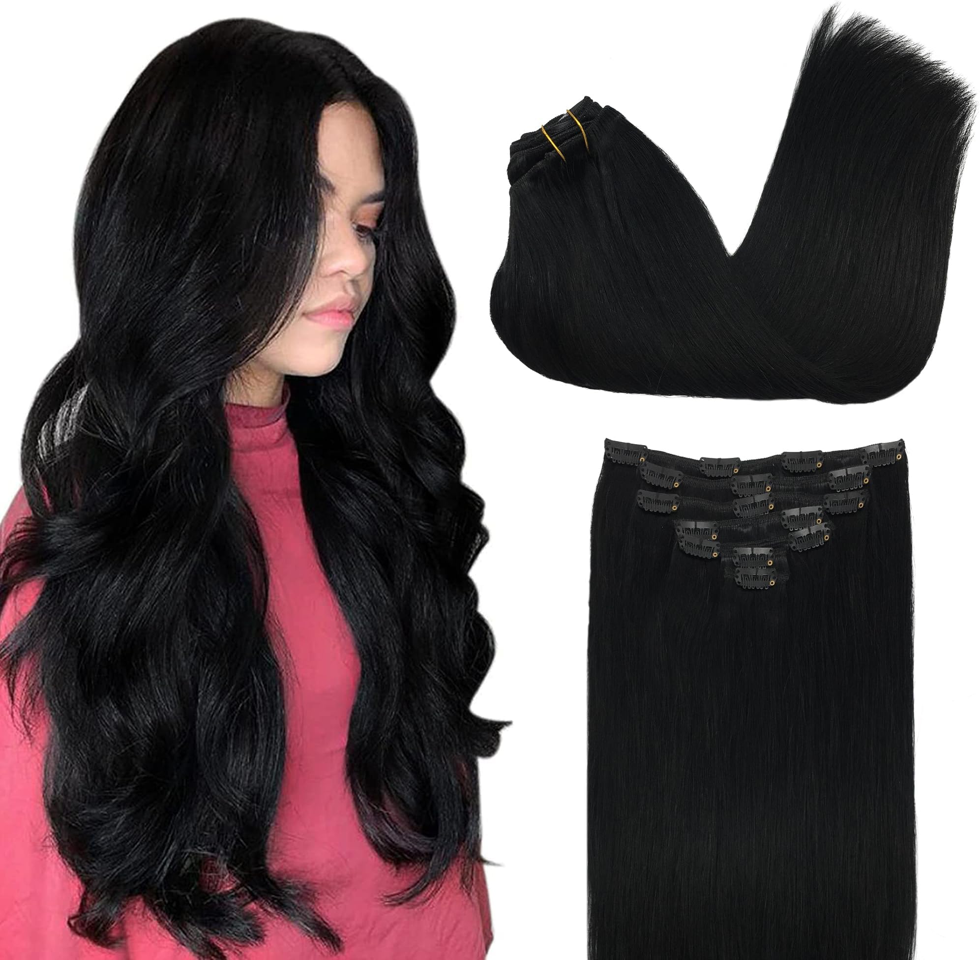 - GOO GOO Clip in Hair Extensions Real Human Hair, Remy Human Hair Extensions Clip ins for Women, Natural Human Hair, 18inch 120g 7Pcs, 1 Jet black