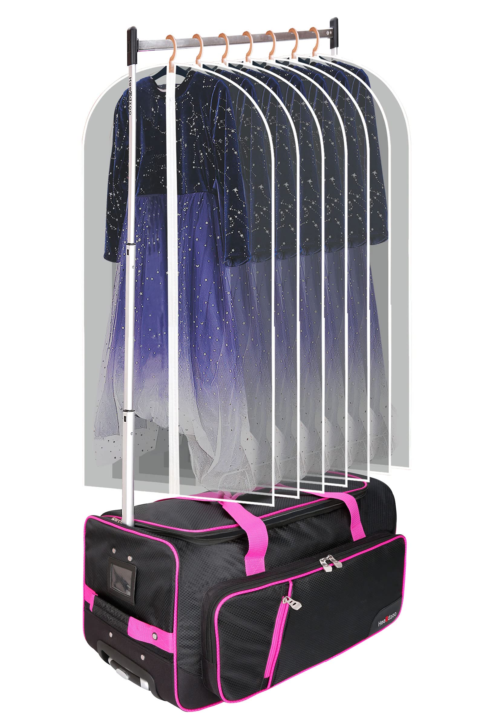 Dance Bag With Garment Rack,23" Dance Costumes Rolling Garment Bags For Travel,Garment Duffle Bag For Dance Competition, Wheeled Drop-Bottom Upright Luggage Closet Suitcase (23inch-Pink)