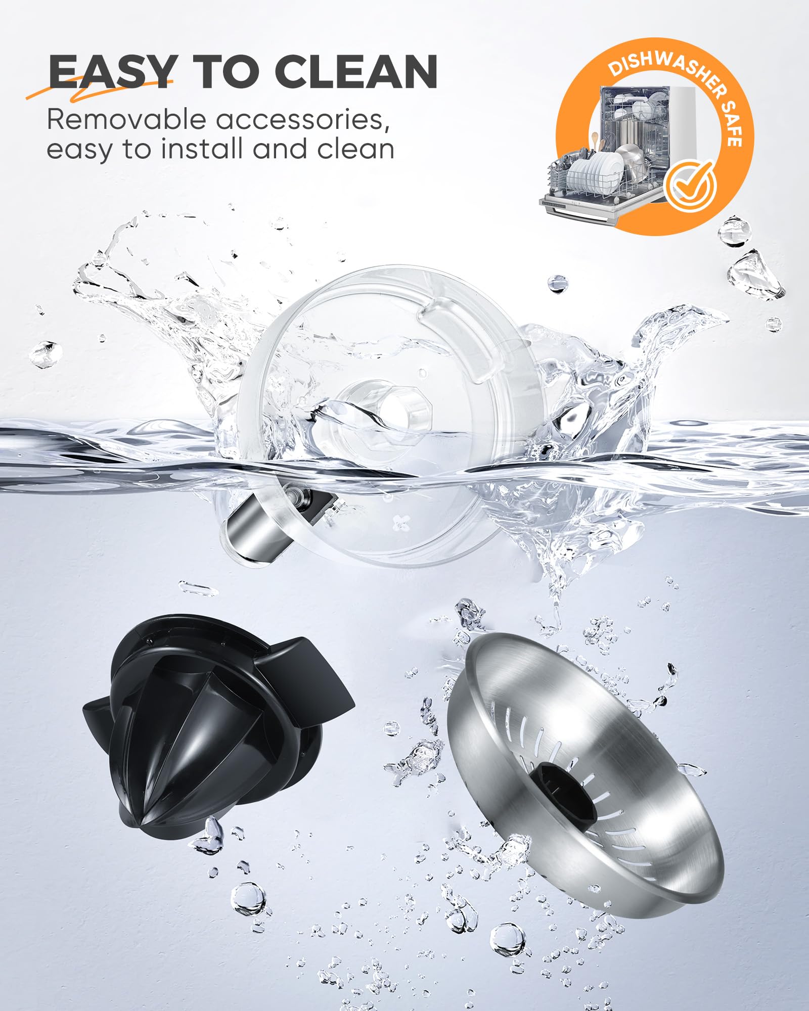 Exprimidor eléctrico de naranja, exprimidor de cítricos con 2 conos intercambiables, máquina exprimidor eléctrico de 160 W con cuerpo de acero inoxidable y colector de jugo transparente para