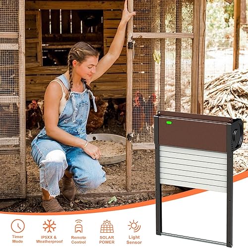 Miniatura 2 de Puerta automática de gallinero alimentada por energía solar, abridor de puertas de aluminio para pollo con sensor de luz, modo temporizador, control