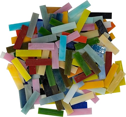 Azulejos de mosaico rectangulares con tiras de vidrieras, 0.4 x 1.6 pulgadas, piezas de mosaico de vidrio de catedral para manualidades, varios