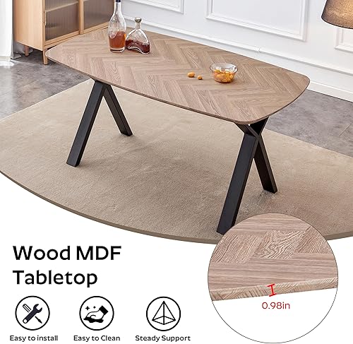 Miniatura 6 de RGZ Juego de comedor ovalado moderno de mediados de siglo, 7 piezas, juego de mesa rectangular de cocina de madera rústica para 6, 71 pulgadas,