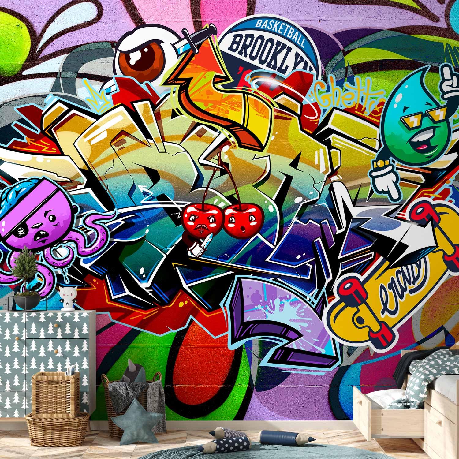 artgeist Wall Mural Graffiti 135x101 in - Peel and Stick Self-Adhesive Wallpaper Removable Large Sticker Foil Wall Decor Print Picture Image Design Street Art Urban Mural i-C-0179-a-a