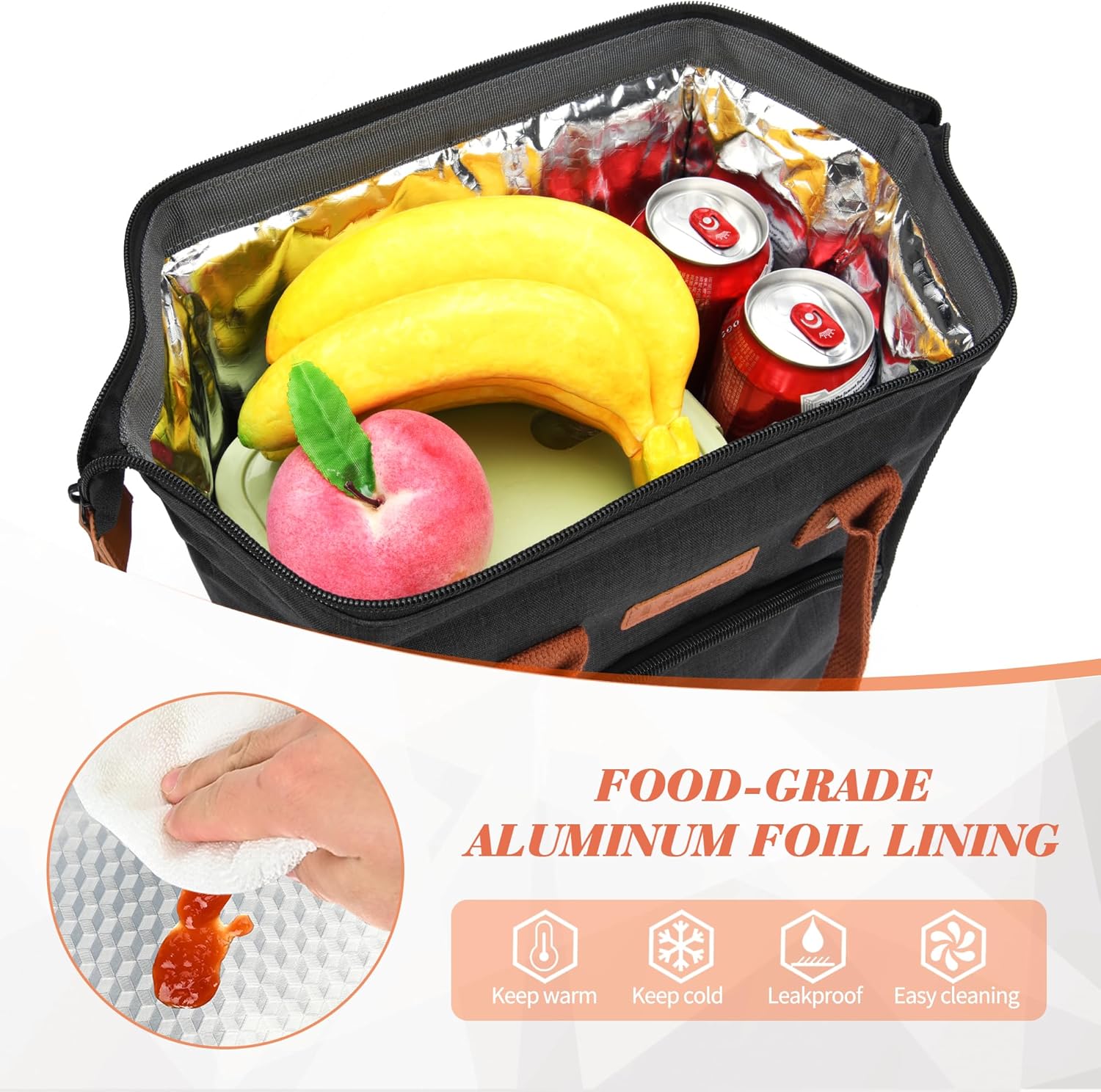Personalized Lunch Box for Women, Initial Reusable Insulated Lunch Bag, Wide-Open Adult Lunchbox Cooler Lunchbag, Leakproof Lunch Tote for Picnic Work Outdoors, Christmas Gift for Women, Black - K