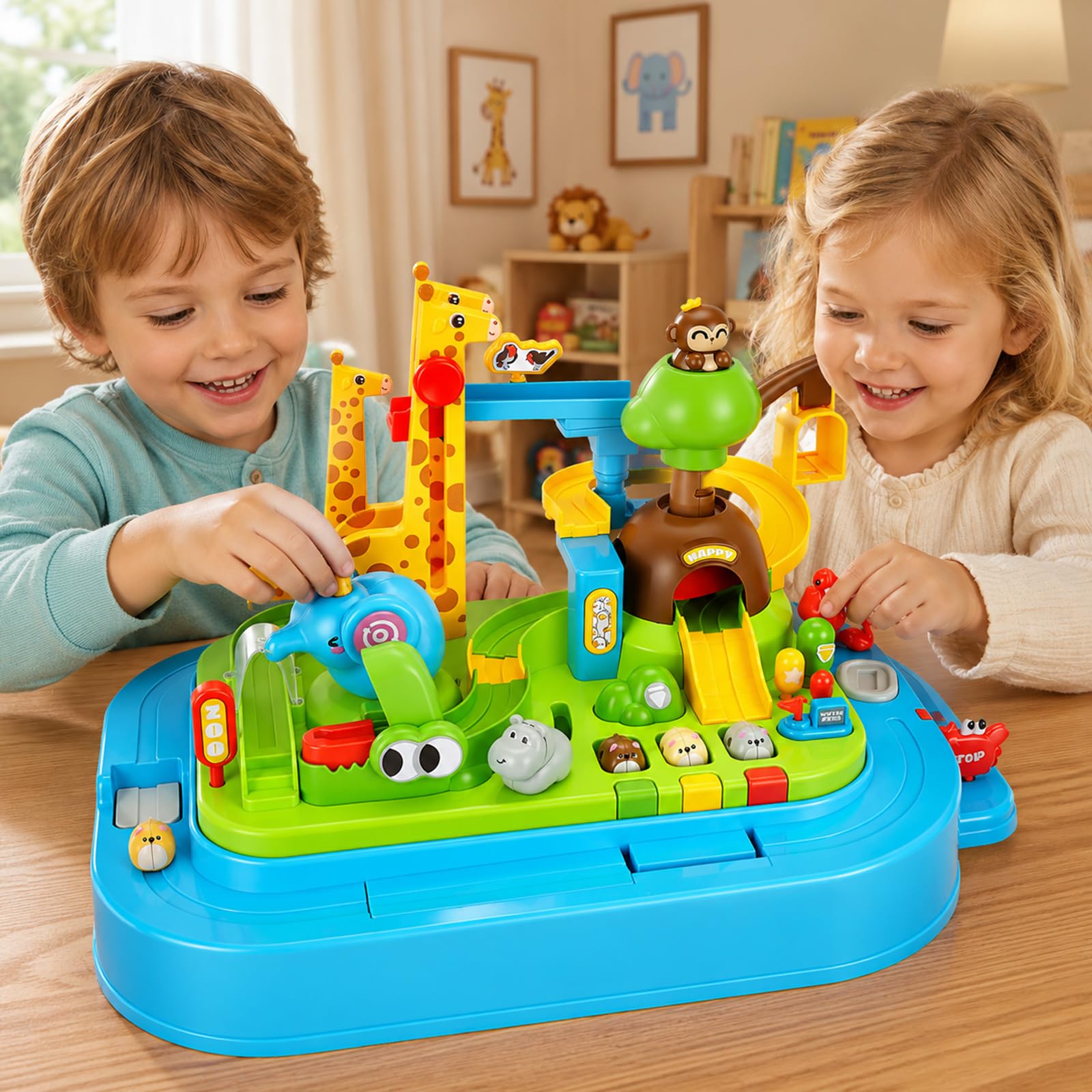 Auto Spielzeug Kinder, Auto Spielzeug ab 3 Jahre mit Dschungeltieren Set, Kugelbahnen Auto, Montessori Spielzeug 2-5 Jahre Mädchen Junge Kindertag Interaktive Spielzeug Geschenk