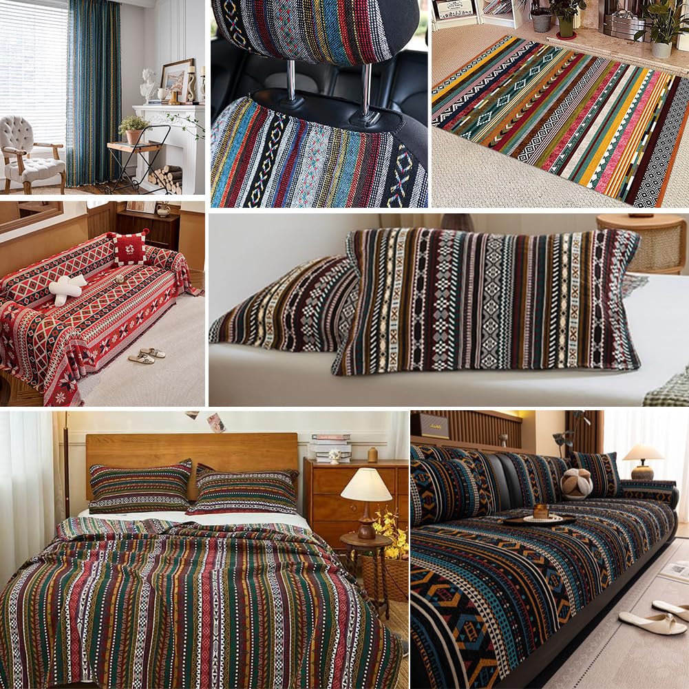 Tissu jacquard 1,5 x 3 m - Tissu d'ameublement bohème - Tissu décoratif - Tissu