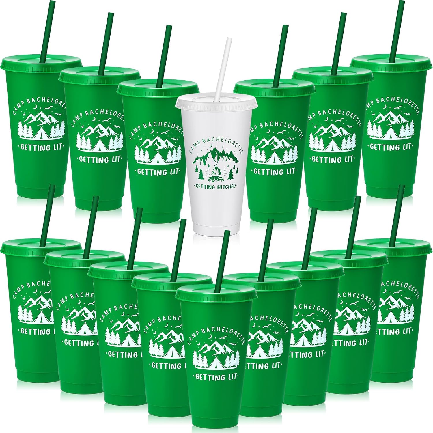 Tessco 16 Pcs Bridesmaid Cups with Lids and Straws 24 oz